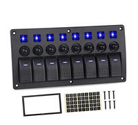 QASULER For Jeep, Schalttafel 8-Gang 12 V 20 A 24 10 A Wasserdicht An/Aus 5-poliger 12-V-Wippschalter for Boote und Schiffe mit Leistungsschaltern Marine-Schalttafel(Blue)