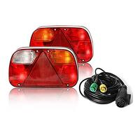 Qiping 2 Pack LKW Rückleuchten Satz, E-Geprüfte 12V Pkw Anhänger Beleuchtung Links/Rechts Rücklicht Set mit 5.5M Kabel - Vorverkabelt 13 Poliger Stecker & 2 x 5 Polig Bajonett