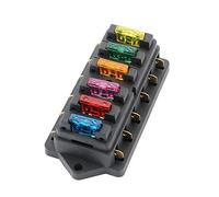 QitinDasen Premium KFZ 6-Fach Sicherungshalter, Universal Standard Blade Sicherungskasten, Sicherungsblock mit Abdeckung, 10Pcs Standard Flachsicherung, für Auto Boot Marine Trike (12V / 24V)