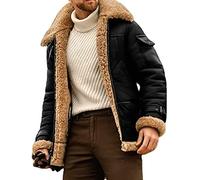 QQKKZX 2023 neue herren kamel stilvolle fliegende lederjacke, b3 bomberjacke, herren winter warme fleece revers jacke motorrad leder vintage mantel (Color : Noir, Size : 5XL)