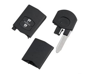 Qualoramall Ersatz-Autoschlüsselgehäuse mit ungeschliffenem Schlüsselblatt, kompatibel mit Demio 2 3 5 6 CX7 CX9 RX8 MX5 MPV-Fernbedienung, passend für CR1620-Batteriehalter-Modelle, 2-Tasten-Design