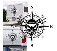 Rakelfix Kompass Taucher 3 Zack Totenkopf Neptun Dreizack Tauchen Aufkleber Apassbar Wohnmobil Auto Autoaufkleber Sticker Kompassrose Windrose Camper