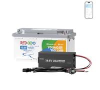 Redodo 12V 100Ah H190 Bluetooth-LiFePO4-Batterie + 14,6V 20A Ladegerät, Für Unter-Sitz-Montage, mit Intelligentem BMS & Tiefentladeschutz. Ideal für Wohnmobile, Boote & Heimspeicher
