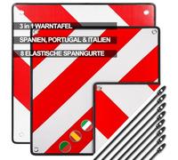 Reflektierendes Warntafel, 3-in-1 Rot Weiß Gestreiftes Warnschild Italien Spanien Portugal, Schild aus Aluminium, mit 8X Spannseile für Wohnmobil, Fahrradträger, Wohnwagen, 50x50cm (2pcs)