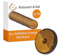 Reflektor für Anhänger rund Ø60 mm Weiß & Orange mit Montageloch Ø5 mm oder Roter Rückstrahler Ø85 mm rund Universelle E-Typ Reflektoren Seitenstrahler & Katzenaugen (4, 60 mm - Orange)