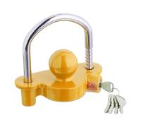 Relaxdays Anhängerschloss für Kupplungen, 5 Schlüssel, Diebstahlschutz Pkw- & Pferdeanhänger, Wohnwagen, gelb/Silber