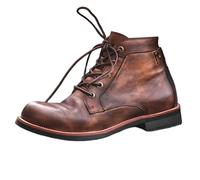 RenDiuJups Herren Motorrad Stiefel - Braune Vintage Leder Boots, Schnürstiefel für Herren, Retro Biker Style, Robust & Strapazierfähig, Arbeits- und Freizeitstiefel(45 EU)