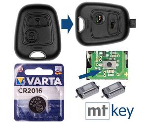 Repair Reparatur Satz Auto Schlüssel Austausch Gehäuse mit 2 Tasten + Drucktasten + Batterie kompatibel mit Peugeot 107 207 307 406 308 Citroen C4