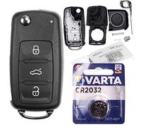 Repair Reparatur Satz Auto Schlüssel Austausch Gehäuse mit 3 Tasten + Rohling + Batterie kompatibel mit VW Golf UP Polo T5 Caddy Tiguan Beetle EOS Jetta