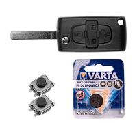 Repair Reparatur Satz Autoschlüssel Funk Fernbedienung Austausch Gehäuse mit 4 Tasten + VA2 Rohling + Batterie kompatibel mit Peugeot 807 1007