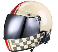 Retro Bluetooth Integralhelm Mit Integrierter Sonnenblende ECEDOT Zertifiziert Motorrad Integralhelme Motorradhelm Vollvisierhelm Mit Lautsprecher Mikrofon Für Erwachsene X,M:57-58CM