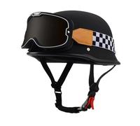 Retro Motorrad Halbhelme Vintage Brain Cap Halbschalenhelm ECEDOT Zertifiziert Jethelm Mit Brille Scooter Motorradhelm Roller Moped Helm Offenem Motorrad Helm Frauen Männer B,XXXXL:67-68CM