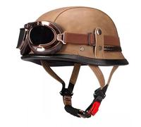 Retro Motorradhelm Brain-Cap Halbschalenhelm ECEDOT Zertifiziert Deutscher Stil Jethelm Offenem Motorrad Halbhelme Scooter Halbhelme Mit Brille Erwachsene Frauen Männer D,XXXXL:67-68CM