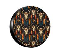 Retro Tribal Ziege Schädel Druck Reserverad Reifen Abdeckung für Anhänger Wohnwagen LKW SUV Ersatzreifen Reifen Abdeckung 14 Zoll für Durchmesser