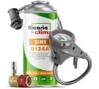 Ricaria Clima - 3in1 R134a Kältemittel Ersatzgas - Kühlmittel Klima Auto - Gasflasche 1x235 g - Auto Klimaanlage Nachfüllset - Wohnmobil - inkl. Schlauch & HP/LP Adapter - Manometer Klimaanlage - ECO