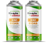 Ricaria Clima - 3in1 R134a Kältemittel Ersatzgas - Kühlmittel Klima Auto mit Klima Dichtmittel und Öl - Gasflasche 2x235 g - Auto Klimaanlage Nachfüllset - Klimaanlage Wohnmobil - ECO
