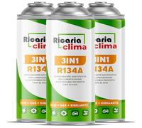Ricaria Clima - 3in1 R134a Kältemittel Ersatzgas - Kühlmittel Klima Auto mit Klima Dichtmittel und Öl - 3 x 235 g Gasflaschen Set - Auto Klimaanlage Nachfüllset - Klimaanlage Wohnmobil - ECO