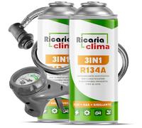 Ricaria Clima - 3in1 R134a Kältemittel Ersatzgas + Schlauch - Kühlmittel Klima Auto mit Klima Dichtmittel und Öl - Gasflasche 2x235 g - Auto Klimaanlage Nachfüllset - Klimaanlage Wohnmobil - ECO