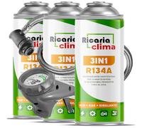 Ricaria Clima - 3in1 R134a Kältemittel Ersatzgas + Schlauch - Kühlmittel Klima Auto mit Klima Dichtmittel und Öl - Gasflasche 3x235 g - Auto Klimaanlage Nachfüllset - Klimaanlage Wohnmobil - ECO
