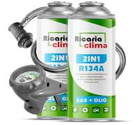 Ricaria Clima - Ersatz für R134a Kältemittel Gas 2 x 235 g mit Schlauch für Klimaanlage - Auto Klimaanlage Nachfüllen - R134a - Gas Kartusche - ECO