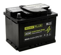RIDEX PLUS 1S0037P AGM Start-Stop Autobatterie 60Ah 640A 12V Starterbatterie B13 DIN/ISO L2 ersetzt Batterie 55Ah 53Ah