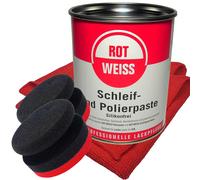 Rotweiss Schleif- und Polierpaste 750ml + Handpolierschwämme + Microfasertücher