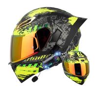 RQTEUYE Klapphelm mit Bluetooth, Bluetooth Integralhelm Motorradhelm mit Doppelvisier, ECE Zertifiziert Hohe Qualität Helm, Verschiedene farbige Linsen, für Frauen Männer（22.4-25.2in）