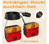 Rückleuchten Set 7 polig PKW Anhänger Beleuchtung Rücklicht 7,5m Verkabelt IP65