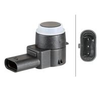 HELLA 6PX 358 141-201 Sensor, Einparkhilfe - gewinkelt - 3-polig - gesteckt - lackierbar - mit Befestigungsring