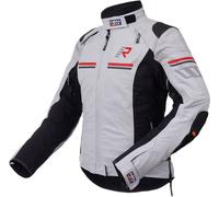 Rukka Armatou-R wasserdichte Damen Motorrad Textiljacke, hellgrau/schwarz/rot, Größe 44