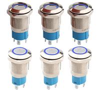 RUNCCI-YUN 6 Stücke 12mm Metall Verriegelung Druckschalter, DC 12 V / 24 V 4 Pin SPDT Schalter mit Blauer LED-Licht, wasserdichte Selbsthemmende Runde Schalter für Auto RV LKW Marine Boat(Flachkopf)