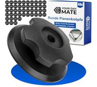 Runde Anhänger Planenknöpfe, 48 Pack, in Schwarz, aus Hartplastik, Rundknöpfe mit Ø 36 x 14 mm für Spanngummis von Anhängernetzen und Planen, Befestigungshaken Kit für Ladungssicherung Hänger Bordwand