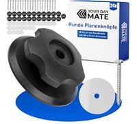Runde Planenknöpfe zum Anschrauben, 24 Pack, inkl. M4 x 30 mm Edelstahl Schrauben, Klebesticker, Ø 36 x 14 mm Rundknöpfe für Spanngummis von Anhänger Netzen, Planen, Befestigungshaken Ladungssicherung
