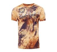 Rusty Neal T-Shirt Color Tie Dye Verwaschen in Batik-Optik Herren-Shirt mit Plakativen Front Print S M L XL XXL 3XL (Übergröße) Casual Fit Streetwear 156-1, Farbe:Camel, Größe S-3XL:3XL