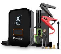 SachsenRAD Starthilfe Powerbank für PKW mit 150PSI Luftkompressor - 12V Autobatterie Jump Starter mit Tragbaren Starthilfekabeln, LED-Notlicht und Luftdüsen für Benziner bis 6,0L und Diesel bis 3,0L