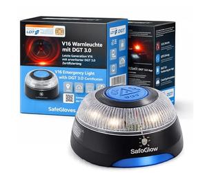 Safeglow® Warnleuchte V16 DGT 3.0 Notlicht inkl. SIM Karte - IDIADA Zulassung Nr. PC21020060 - Warndreieck - Pannendreieck ab 2026 Spanien - für Auto & Motorrad (V16 Leuchte mit SIM - DGT 3.0)