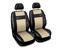 Saferide 2er Set Autositzbezüge PKW universal | Auto Sitzbezüge Kunstleder Beige für Airbag geeignet | für Vordersitze | 1+1 Autositze vorne