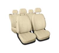 Saferide 3er Set Autositzbezüge PKW universal | Auto Sitzbezüge Kunstleder Beige für Airbag geeignet | für Vordersitze und Rückbank | 1+1 Autositze vorne und 1 Sitzbank hinten teilbar Reißverschlüsse