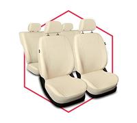 Saferide 3er Set Autositzbezüge PKW universal | Auto Sitzbezüge Kunstleder Beige für Airbag geeignet | für Vordersitze und Rückbank | 1+1 Autositze vorne und 1 Sitzbank hinten teilbar Reißverschlüsse