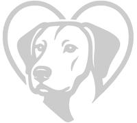 Samunshi® Herz mit Rhodesian Ridgeback Kopf als Sticker für Wohnmobil Camper Van Wohnwagen Caravan Motorrad Helm Autoaufkleber Sticker Fahrradaufkleber 20 x 18,6cm silber