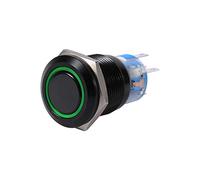Schalter 12V-19Mm 12V Schalter Selbstsichernde Wasserdichte Metall Knopfschalter Lichtschalter Schwarz Shell(Grün)