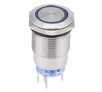 Schalter Boot 12V Wasserdicht-Für Druckschalter 12V-19Mm 12V Schalter Selbstsichernde Wasserdichte Metall Knopfschalter Lichtschalter Silber Shell(Blau)