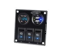 Schalter Panel mit Dual USB Ladegerät, Asudaro 12V-24V Schalter Panel ON-OFF Kippschalter Panel Wasserdichte LED Voltmeter für Auto Marine Boot Wohnmobil Fahrzeuge LKW Schaltkreis Steuerung,Blau