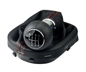 Schaltsack & Schaltknauf für VW Touran 1T Caddy 3 III - Bj. 2003 - 2016 - 6 Gang Knauf mit Rahmen - Schwarz Rot Chrom - Schaltmanschette Schalthebel Manschette Schaltung - Hebel Schaltgetriebe A263-7