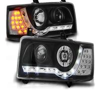 Scheinwerfer LED Tagfahrlicht Optik passend für VW T4 Bus Bj. 90-03 Schwarz LED Blinker