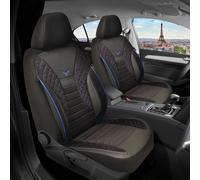 BREMER SITZBEZÜGE Maß Auto Schonbezüge kompatibel mit Skoda Fabia 3 Fahrer & Beifahrer Set ab 2014-2020 / Auto Schonbezug Velour Kunstleder Set 2er Pack in Schwarz/Blaue Naht (PS806)