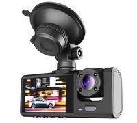 Schwarz Fahrzeug Dashcam 3 Kameras 1080p Vorne Innen Hinten | 30 Bilder pro Sekunde, 2,0-zoll Ips Display, 128gb Speicher, 150mah Lithium Akku, ABS Gehäuse