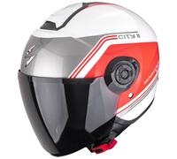Scorpion Motorradhelm EXO-CITY II Vita – Jethelm mit offenem Gesicht – Weiß-Rot – Größe M (57/58)