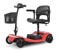 Seniorenmobil Elektromobil 4-Rad mit Sitz, herausnehmbarer 12Ah Akku, 136 kg Tragkraft, 6 km/h, LED-Scheinwerfer, USB-Ladung, elektromagnetische Bremse, höhenverstellbarer Sitz, Rot