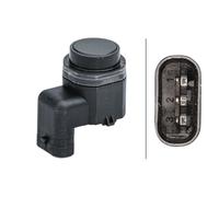 HELLA 6PX 358 141-271 Sensor, Einparkhilfe - gewinkelt - 3-polig - gesteckt - lackierbar - mit Befestigungsring
